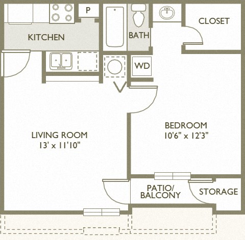 ONE BEDROOM SMALL Floor Plan at Sunscape Apartment Homes, Tampa, FL, 33613